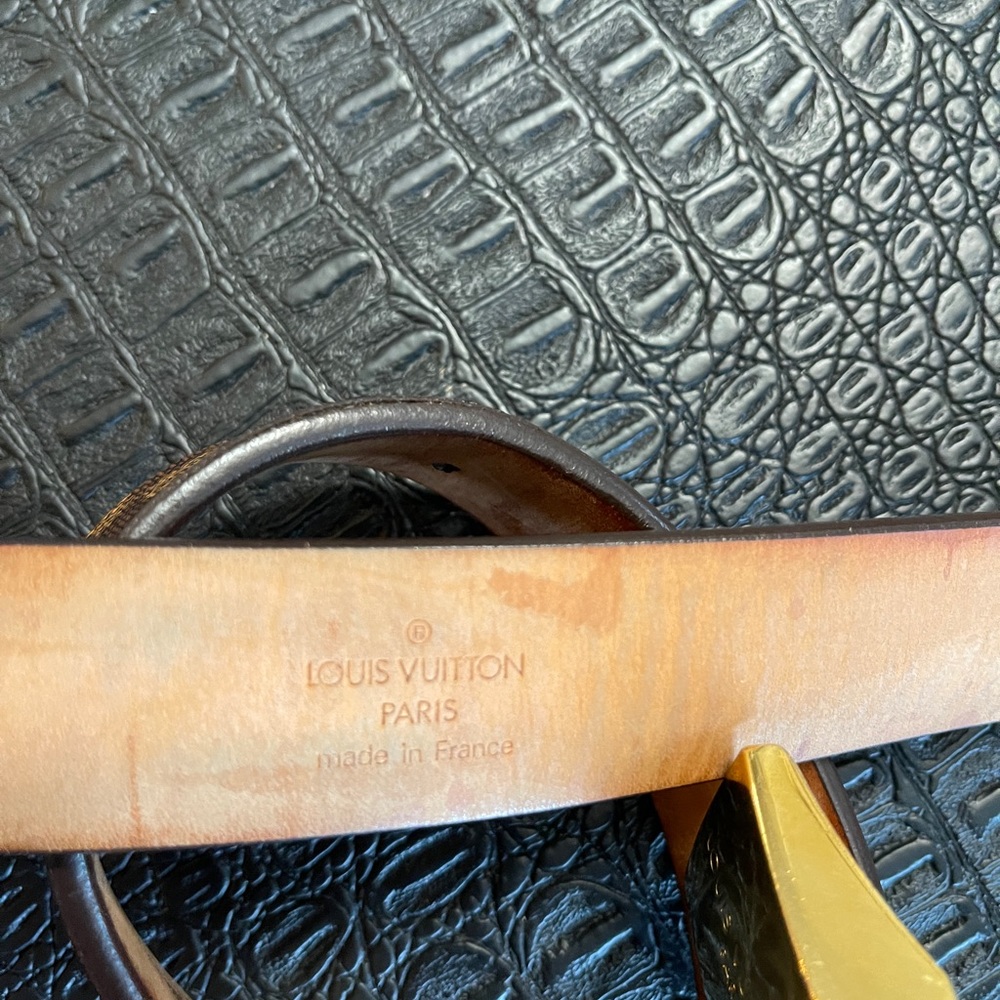 Louis Vuitton Damier Ebene Saint Tulle Belt Brown-Gold Buckle - Picture 7 of 8